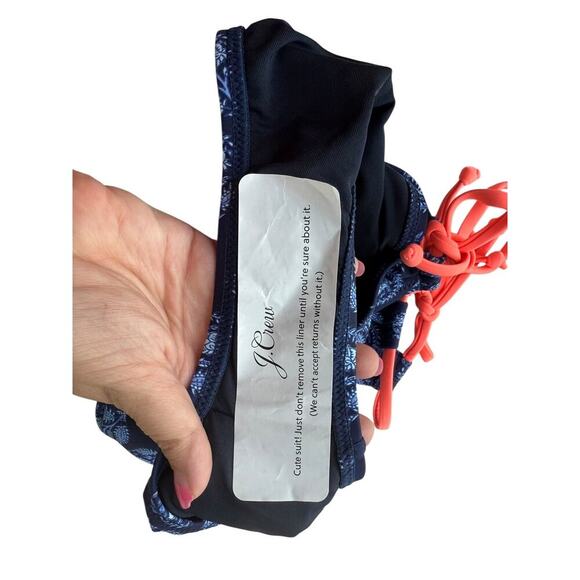 J.Crew Navy Bouquet Block Print String Bikini Bottom With Side Ties Size 2X - Picture 4 of 7